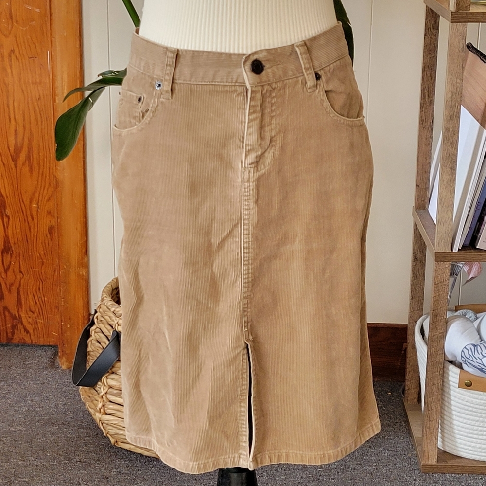 Vintage American Eagle | Tan Corduroy Midi Skirt Size 0